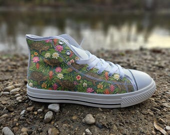 Mata Mata Turtle Converse Style Shoes | Camouflaged Nature Canvas Sneakers | Reptile Lover Gift
