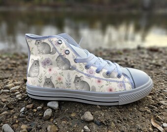 Chinchilla Print Converse Style Shoes | Whimsical Cute Animal Canvas Sneakers | Unique Pet Gift for Chinchilla Lovers