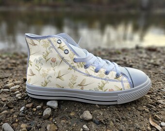 Mayfly Converse Style Shoes | Botanical Insect Art Canvas Sneakers | Nature Lover Gift