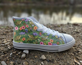 Goliath Frog Converse Style Shoes, Tropical Rainforest Botanical Canvas Sneakers, Whimsical Amphibian Art Wildlife Nature Lover Gift