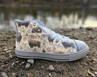 Gaur Print Converse Style Shoes | Botanical Floral Jungle Safari Sneakers | Wild Animal Canvas Footwear Gift