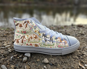 Painted Horses Converse Style Shoes | Colorful Equine Art Canvas Sneakers | Western Nature Lover Gift