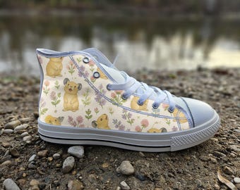Pika Print Converse Style Shoes | Mountain Floral Canvas Sneakers | Cute Animal Footwear Gift for Nature Lovers