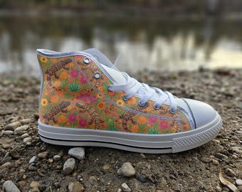 Mexican Beaded Lizard Converse Style Shoes | Desert Reptile Canvas Sneakers | Reptile Lover Gift