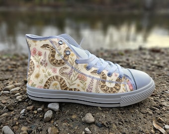 Zapatillas estilo Converse con estampado de serpiente hocicuda occidental / Zapatillas de lona con estética desértica / Regalo para amantes de los reptiles