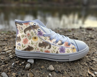 Mudpuppy Print Converse Style Shoes | Whimsical Aquatic Salamander Canvas Sneakers | Nature Lover Gift