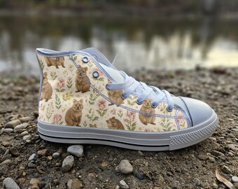 Quokka Print Converse Style Shoes | Whimsical Australian Animal Canvas Sneakers | Cute Wildlife Gift for Nature Lovers