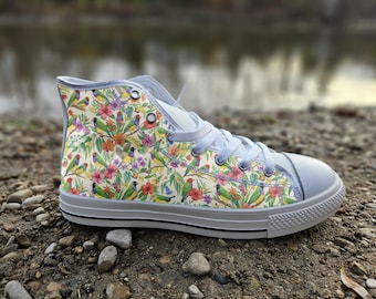 Gouldian Finch Converse Style Shoes | Colorful Tropical Bird Botanical Canvas Sneakers | Exotic Nature Lover Footwear Gift