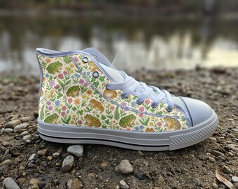 Pacman Frog Converse Style Shoes | Whimsical Amphibian Canvas Sneakers | Frog Lover & Gamer Gift