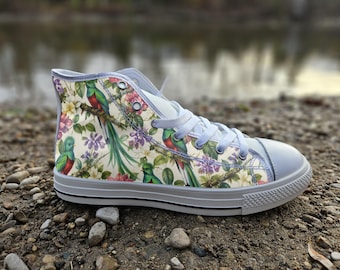 Resplendent Quetzal Print Converse Style Shoes, Tropical Bird Canvas Sneakers for Nature Lovers, Unique Avian Art Gift