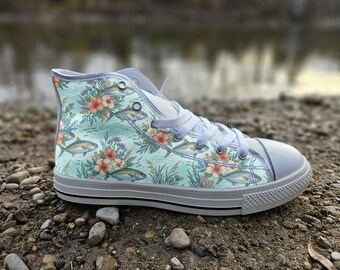 Greater Amberjack Print Converse Style Shoes | Coastal Marine Fish Canvas Sneakers | Saltwater Angler Ocean Gift