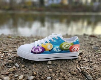 Zapatillas de lona con diseño de bola de bingo / Regalo para jugadores afortunados, zapatos divertidos para la jubilación