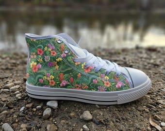 Flying Snakes Converse Style Shoes | Paradise Tropical Fantasy Canvas Sneakers | Whimsical Gift for Snake Lovers
