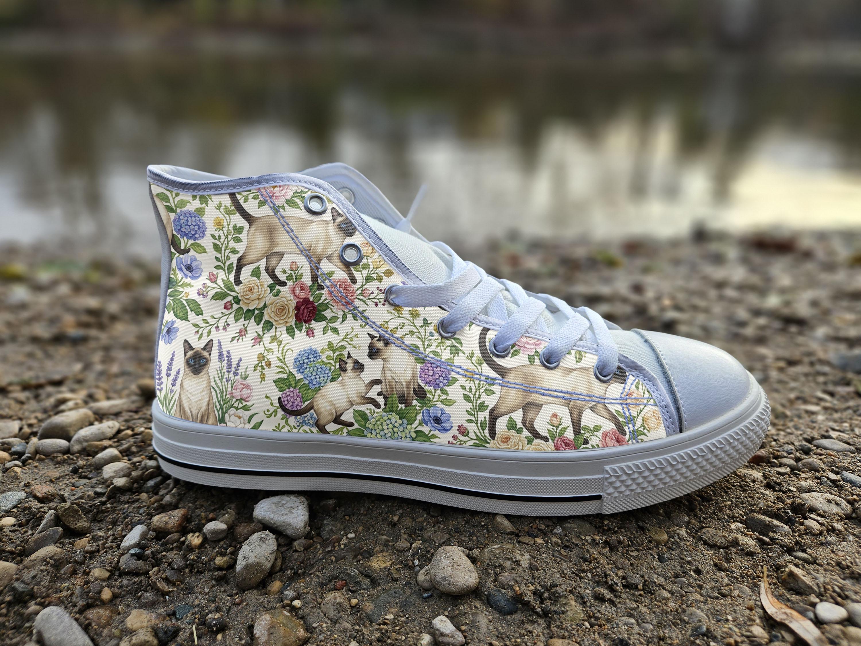 Siamese Cat Print Converse Style Shoes Whimsical Feline Canvas Sneakers Unique Pet Lover Gift