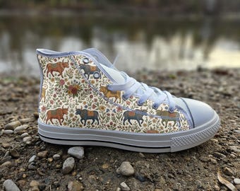 Oxen Converse Style Shoes | Rustic Farm Animal Canvas Sneakers for Nature Lovers, Country Art Gift