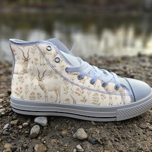 Addax Antelope Print Converse Style Shoes | Desert Floral Safari Canvas Sneakers for Nature Lovers | Wild Animal Gift