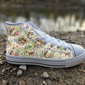 Calico Cat Converse Style Shoes | Whimsical Patchwork Kitty Canvas Sneakers | Cat Lover Gift