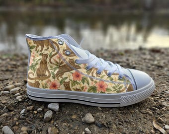 Fossa Animal Print Converse Style Shoes | Tropical Forest Canvas Sneakers | Wildlife Enthusiast Gift