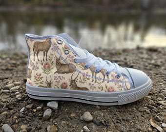 Waterbuck Print Converse Style Shoes | Safari Botanical Canvas Sneakers | Nature Lover Gift