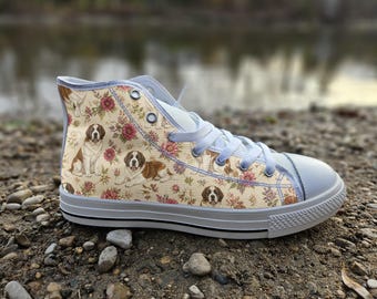 Saint Bernard Dog Print Converse Style Shoes, Whimsical Animal Canvas Sneakers for Dog Lovers, Unique Pet Footwear Gift
