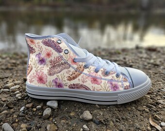 Sea Cucumber Print Converse Style Shoes, Whimsical Ocean Floral Canvas Sneakers for Marine Life Lovers, Unique Underwater Gift