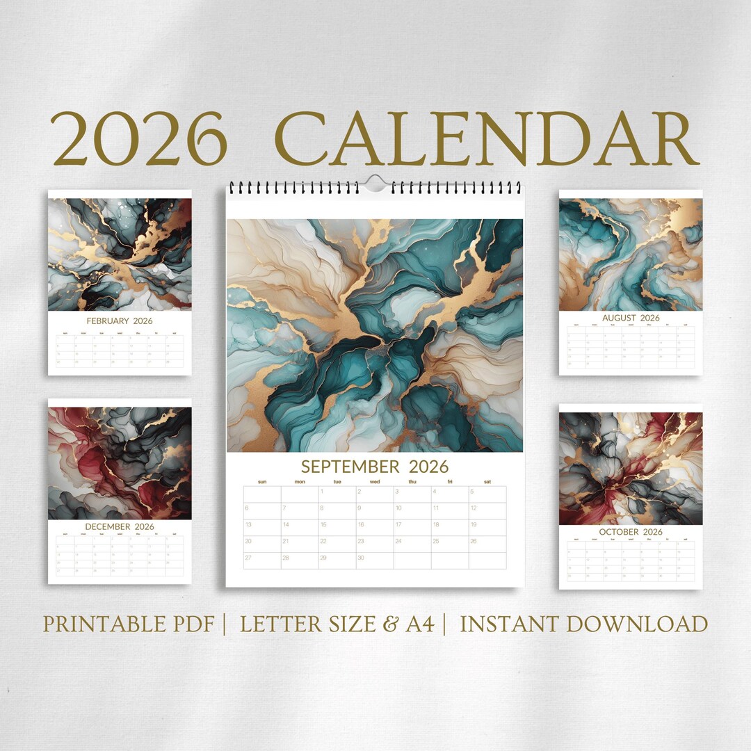 2026 Luxury Abstract Wall Calendar Printable, Modern Office Decor ...