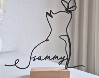 Cat Keepsake | Personalized 3D Line Art Cat | Pet Display Stand | Decorative Cat Gift for Cat Lovers
