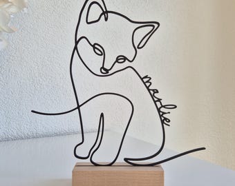 Cat Keepsake | Personalized 3D Line Art Cat | Pet Display Stand | Decorative Cat Gift for Cat Lovers