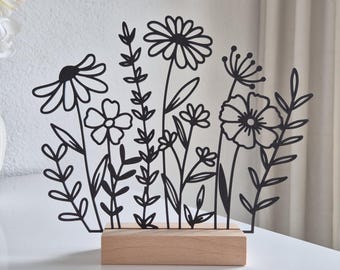 Line Art Flower Display | Modern 3D Flower Decor | Gift for Flower Lovers | Minimalist Living Room Decor | Flower Gift
