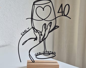 40th Birthday Gift | 40th Birthday Decorations as a Gift for Women | Personalized 3D Line Art Stand with Name & Age