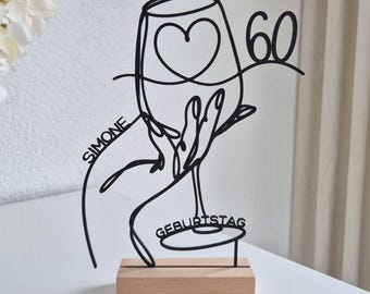 60th Birthday Gift | 60th Birthday Decorations as a Gift for Women | Personalized 3D Line Art Stand with Name & Age