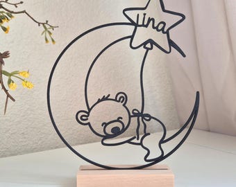 Stillborn Baby Keepsake | Personalized Bear Stand with Moon and Star | 3D Memorial Decoration as a Condolence Gift | Baby Remembrance & Comfort
