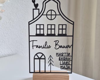 Housewarming gift | 3D decorative house with name | Personalized display stand for hallway | Family gift | Family present