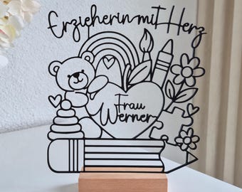 Personalized gift for kindergarten teachers | 3D printed stand with name as a thank you, farewell gift, or for kindergarten graduation for kindergarten teachers