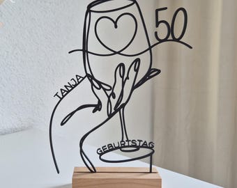 50th Birthday Gift | 50th Birthday Decorations | Personalized 3D Line Art Stand with Name & Age | Decorative Gift for Women