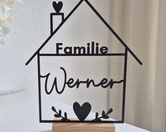 Housewarming gift | 3D decorative house with name | Personalized display stand for hallway | Family gift | Family present
