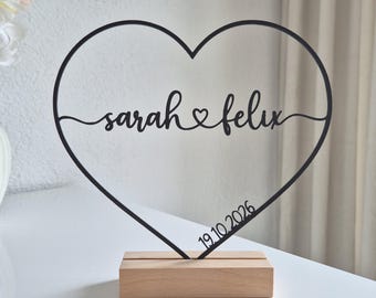 Engagement favor | Personalized heart stand with names & date | 3D decoration as a gift for anniversaries, Valentine's Day, weddings