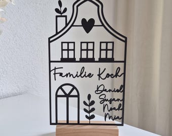 3D Decorative House with Name | Housewarming Gift | Personalized Display Stand for Hallway | Family Gift | Family Present