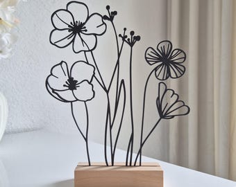 Line Art Flower Display | Modern 3D Flower Decor | Gift for Flower Lovers | Minimalist Living Room Decor | Decorative Windowsill