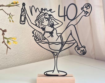 40th Birthday Gift | 40th Birthday Decorations as a Gift for Women | Personalized 3D Line Art Stand with Name & Age