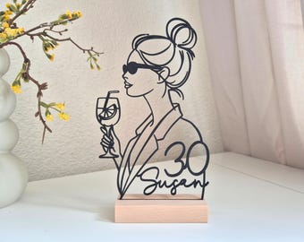 30th Birthday Gift | 30th Birthday Decorations | Personalized 3D Line Art Stand with Name & Age | Decorative Gift for Women