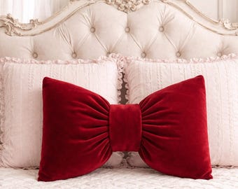 Cojín de terciopelo con lazo: Cojín decorativo suave y brillante (hecho a mano, funda lavable)