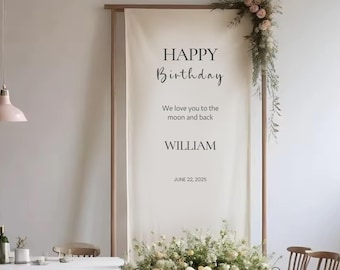 Letrero de tela personalizado con nombre para cumpleaños: Decoración de algodón estilo boho