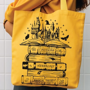 Wizard Tote Bag, Fantasy Book Carryall | Eco Friendly Cotton Canvas | 15x16x3 Inch Library Tote image 1