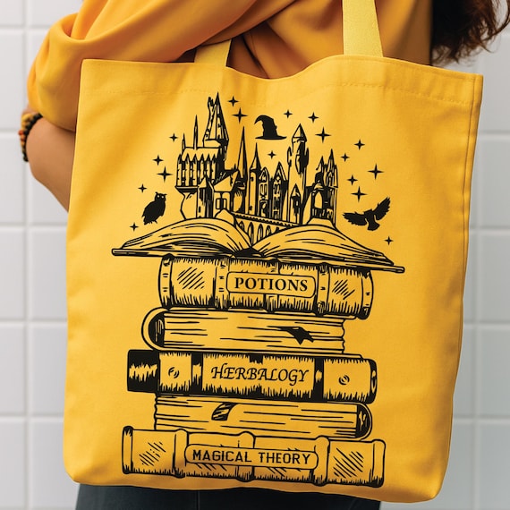 Wizard Tote Bag, Fantasy Book Carryall | Eco Friendly Cotton Canvas | 15x16x3 Inch Library Tote