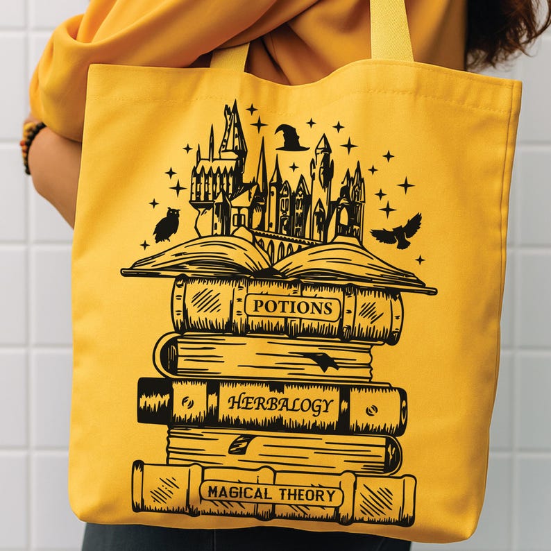 Wizard Tote Bag, Fantasy Book Carryall | Eco Friendly Cotton Canvas | 15x16x3 Inch Library Tote image 1