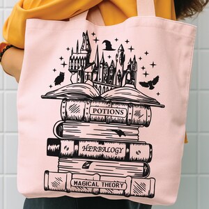 Wizard Tote Bag, Fantasy Book Carryall | Eco Friendly Cotton Canvas | 15x16x3 Inch Library Tote image 8