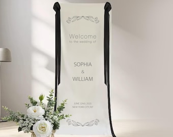 Letrero de bienvenida para bodas personalizado en tela: lino de algodón, decoración minimalista.
