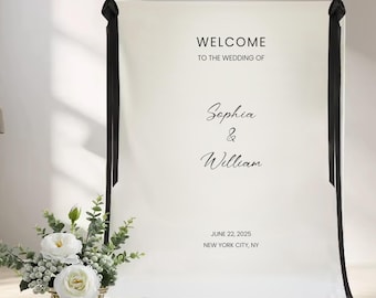 Letrero de boda de lino personalizado: Pancarta de boda de tela personalizada SQ