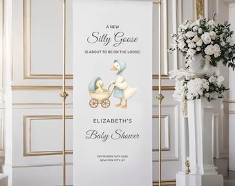 Letrero de bienvenida personalizado de Silly Goose para baby shower de niño y niña